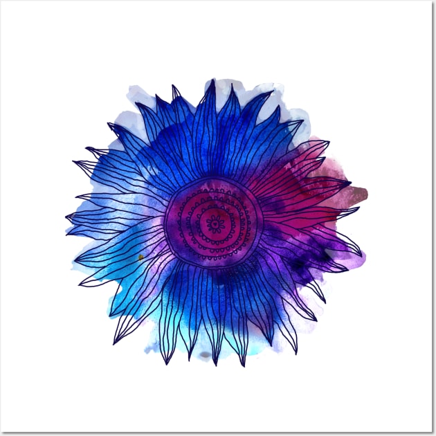 Watercolour and Ink Flower Mandala Wall Art by Ychty